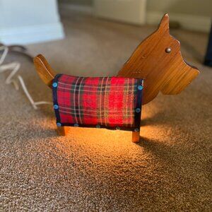 Vintage Folk Art Scottie Dog Lamp w Tail Scottish Terrier 12" Wood